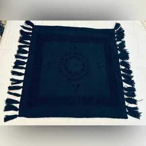 Bungalow Loft Navy Shabby Chic Knot Tassel Euro Pillow Cover 26”x26”•Zipper